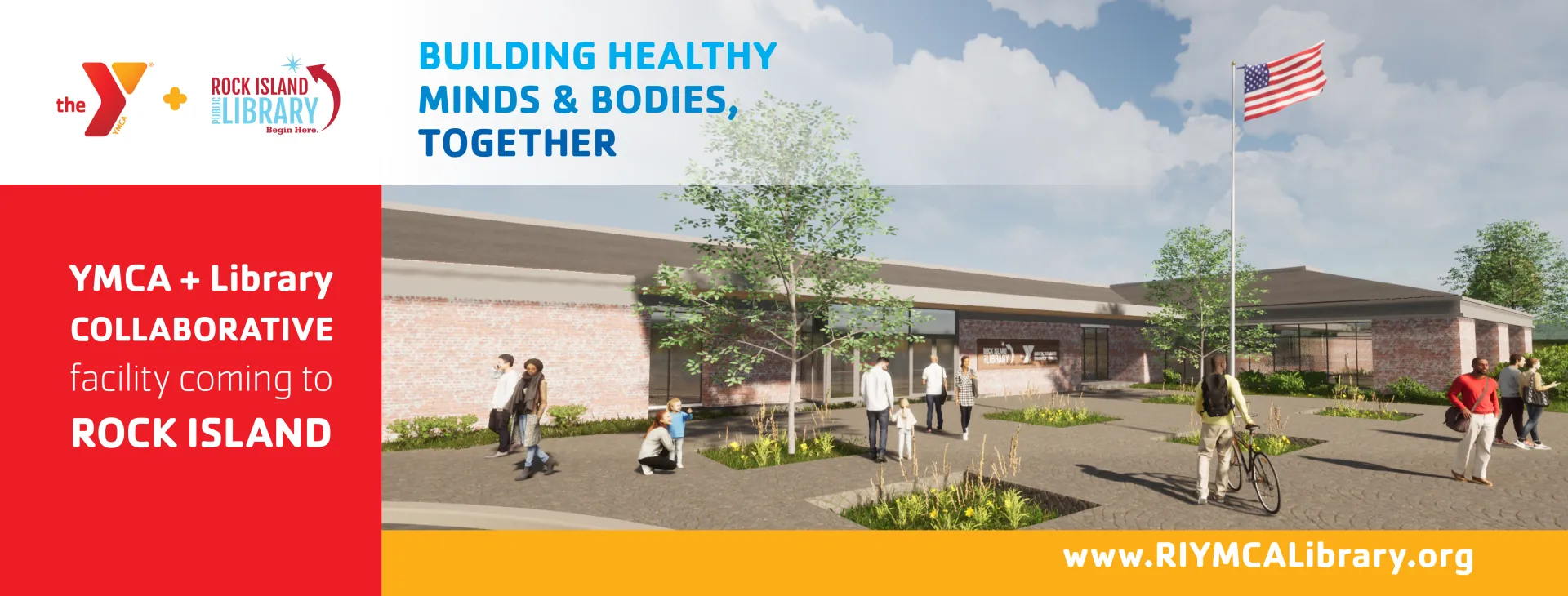 YMCA + RIPL new location banner: Building Health Minds & Bodies Together